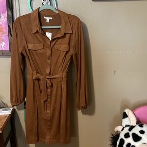 Cato Long Sleeve Brown Shirt Dress( rust color)